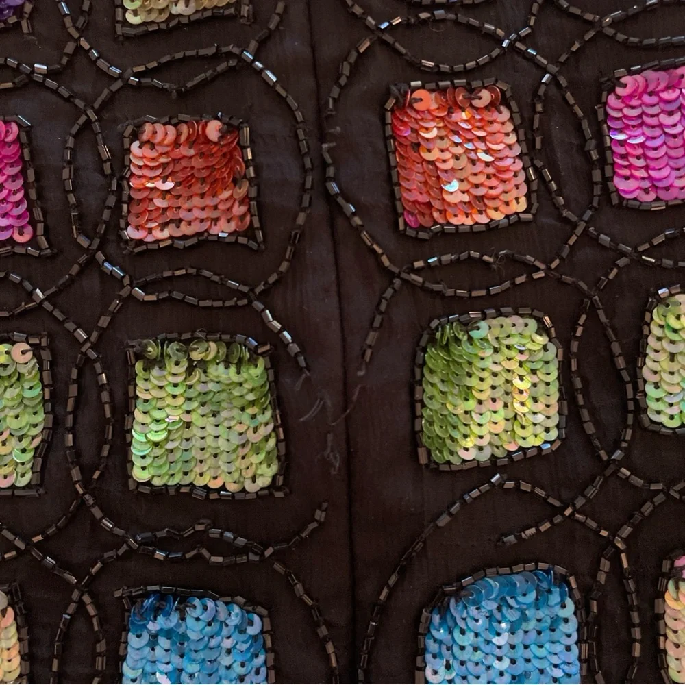 VTG Laurence Kazar Silk Multicolor Sequin Beaded Halter Top Medium 80's - Picture 13 of 15